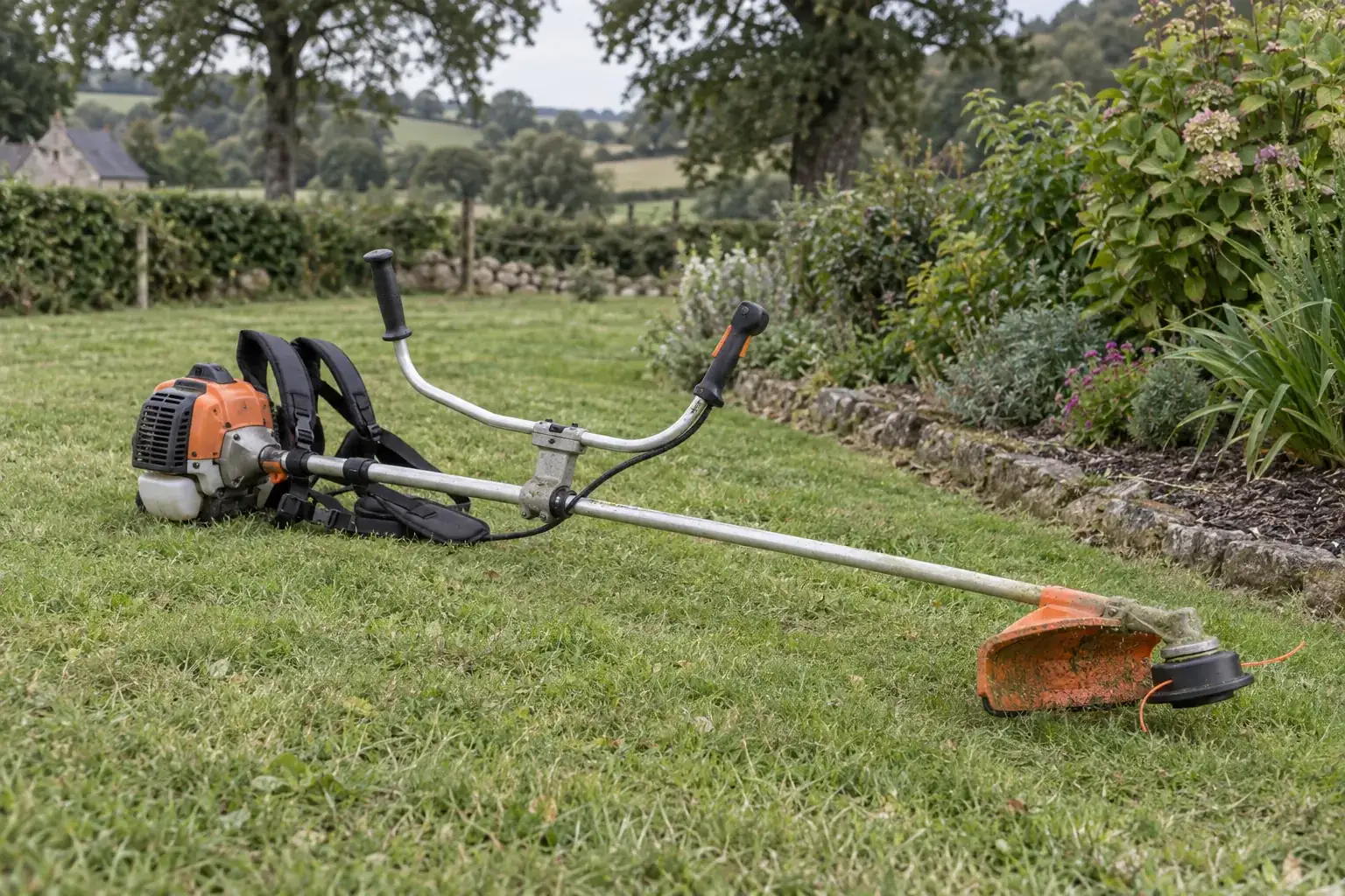 Coupe-bordure thermique posé au bord d’un massif (photo d’illustration)